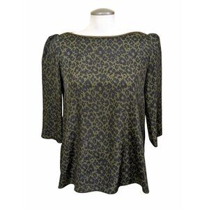 Claudie Pierlot Womens 8 Medium Animal Print Blouse Olive Green Back Keyhole